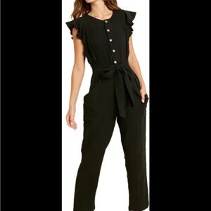 Free People Black Ruffle Sleeve Jumpsuit